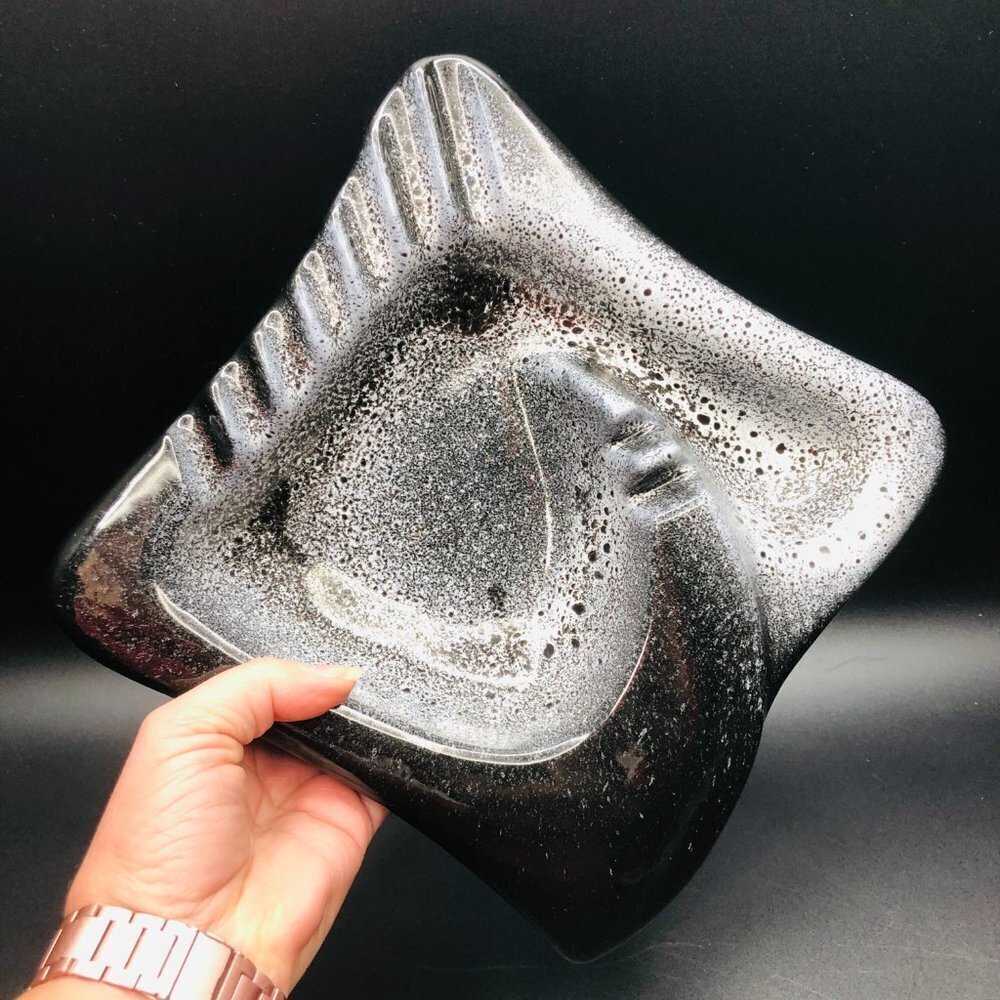 Beauceware Ceramic Ashtray Beauce Pottery #906 Black White Spatter Accent Bowl